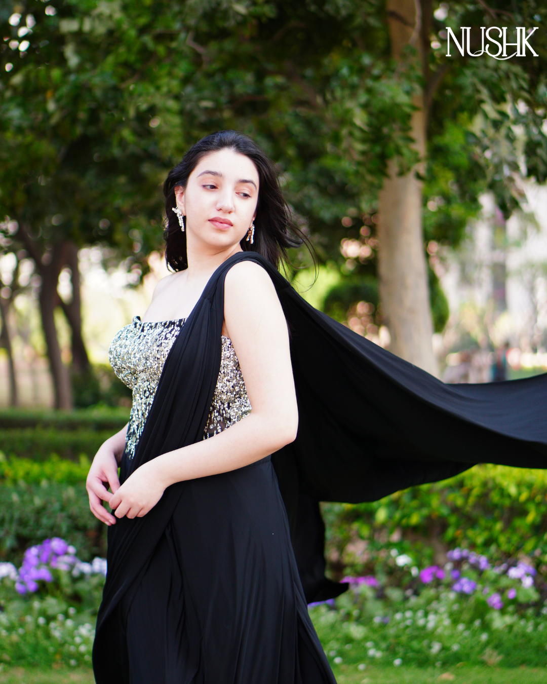 Midnight Sparkle Drape Saree