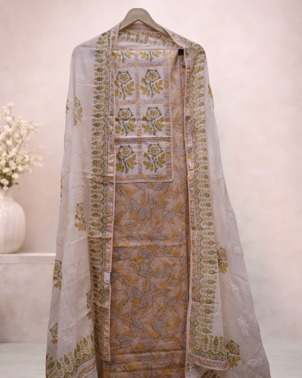 Aqua Floral Cotton Printed Suit Set with Dupatta