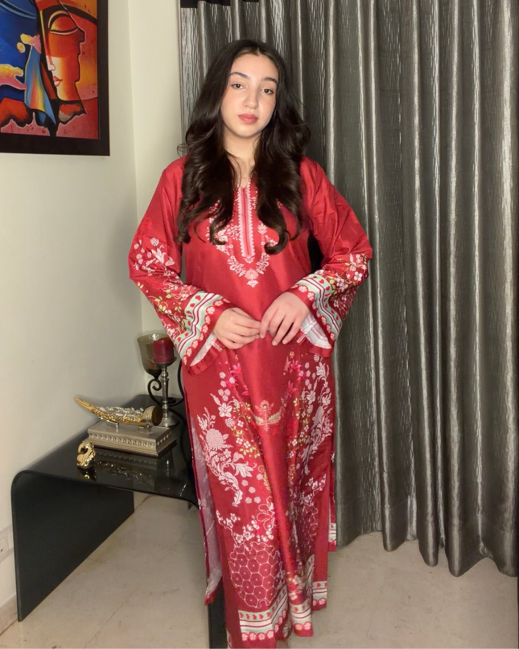Pakistani Style Premium Maslin Kurta with Contrast Dupatta