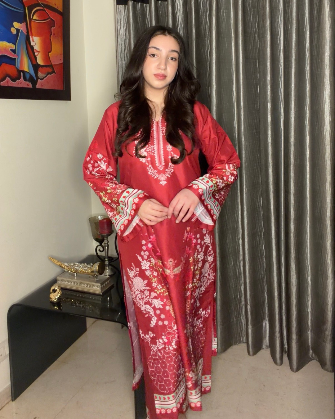 Pakistani Style Premium Maslin Kurta with Contrast Dupatta