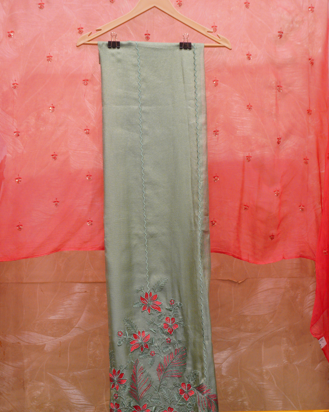 Gulnaar Thread Embroidered Shimmer Unstitched Suit Set