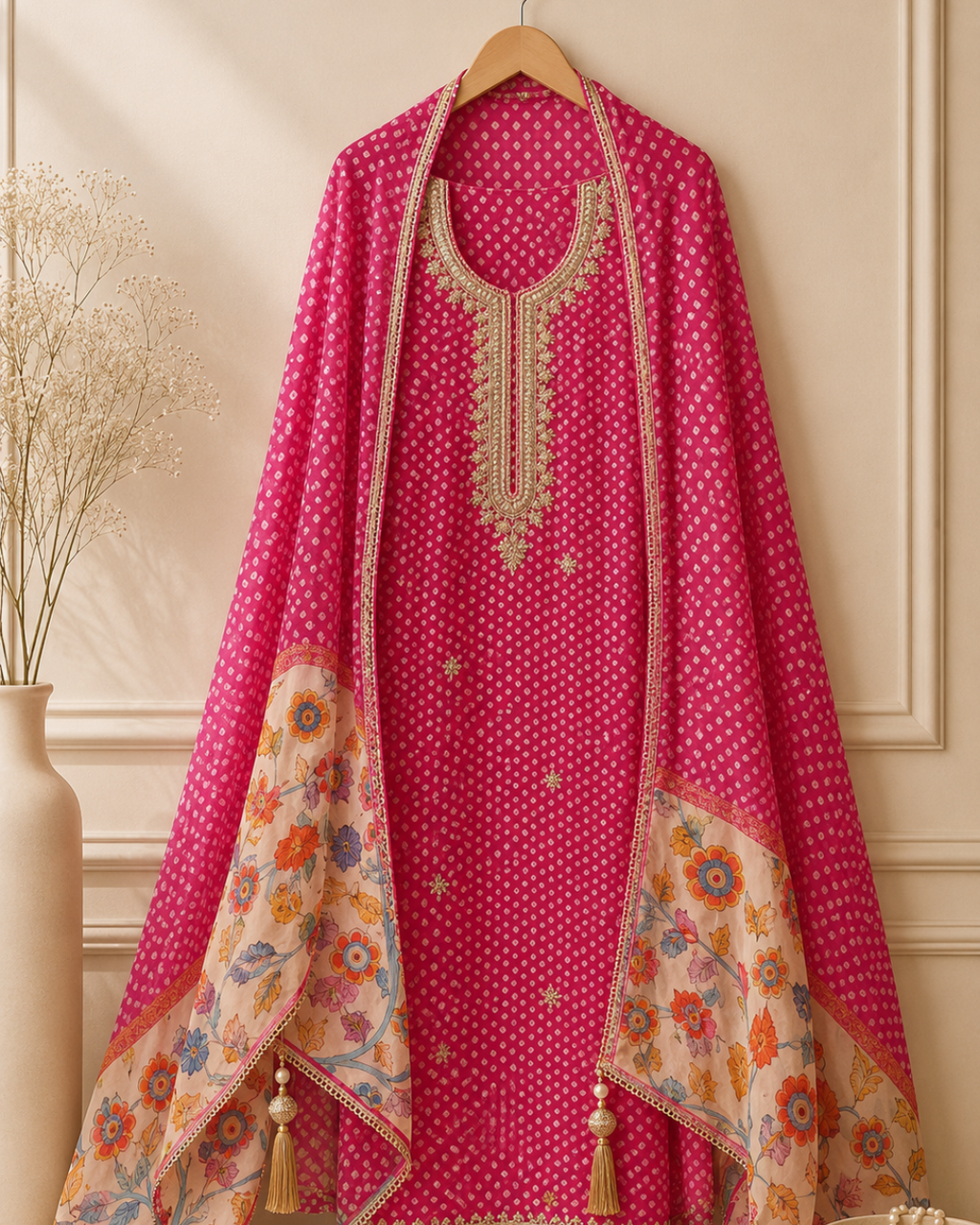 Thread Work Modal Silk Unstitched Suit Set