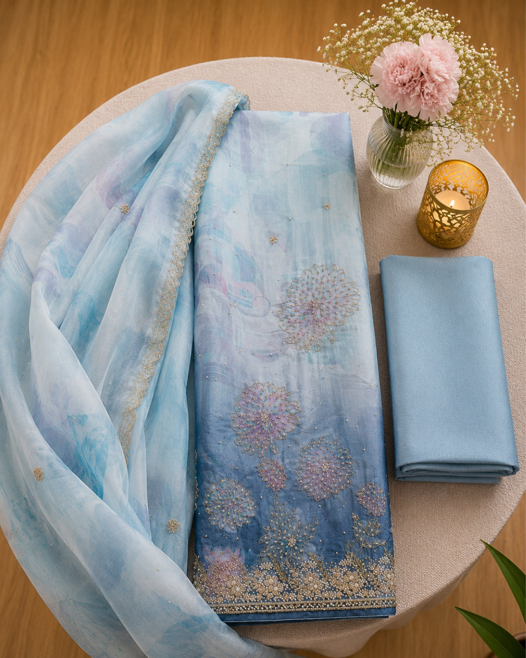Aab-e-Noor Dupion Silk Unstitched Suit Set