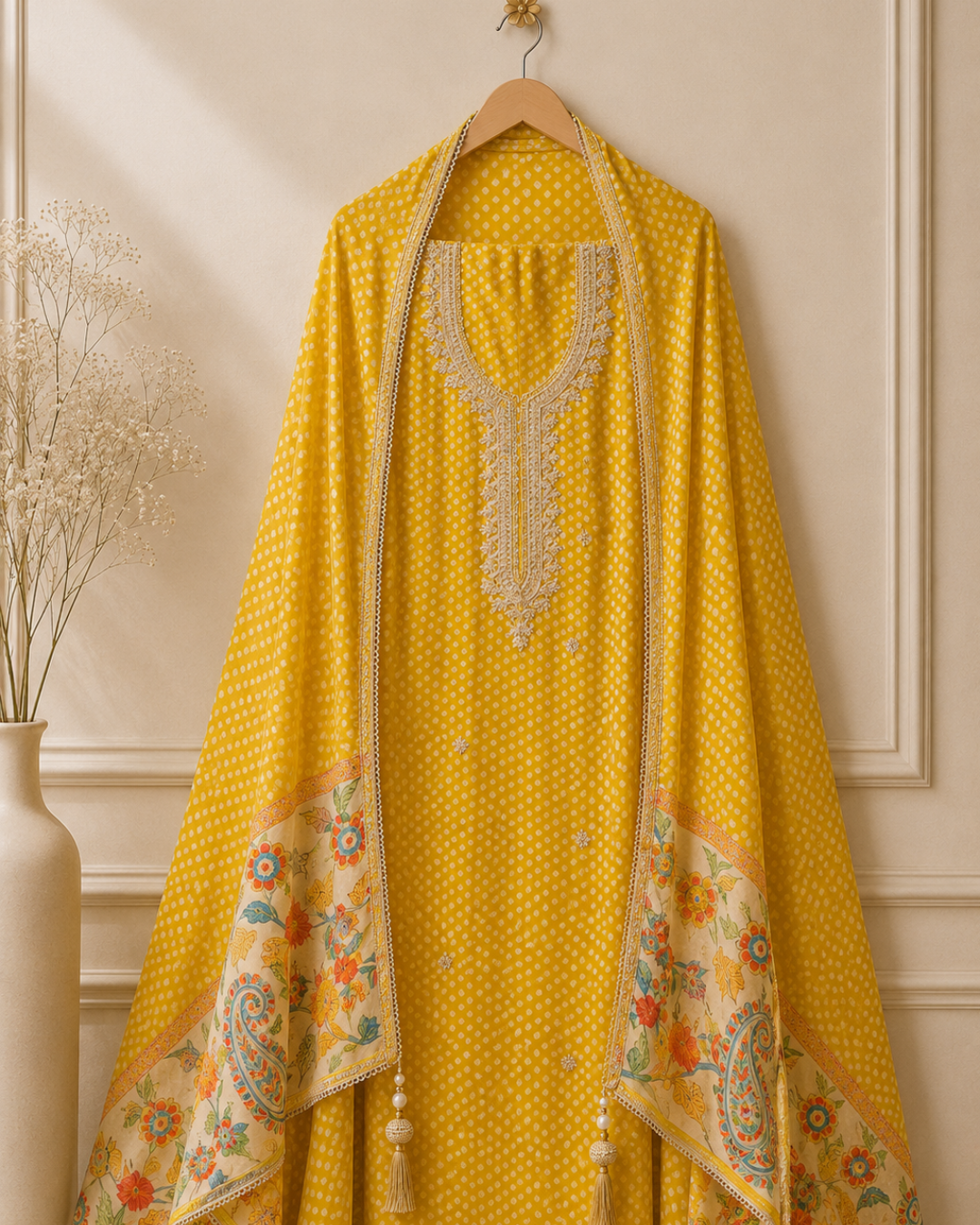 Thread Work Modal Silk Unstitched Suit Set