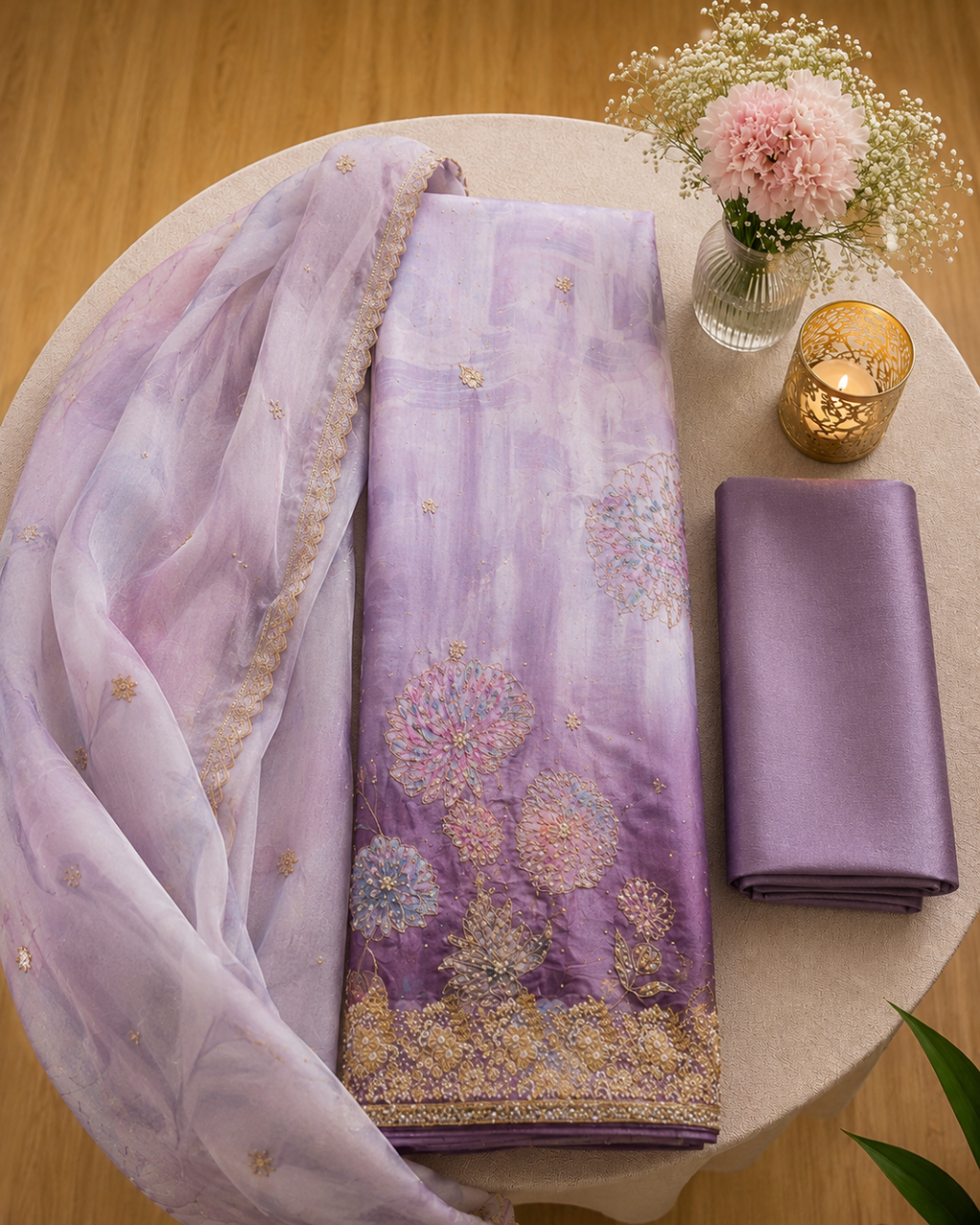 Aab-e-Noor Dupion Silk Unstitched Suit Set