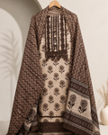 Coffee Bloom Printed Unstitched Suit Set with Dupatta