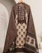 Coffee Bloom Printed Unstitched Suit Set with Dupatta