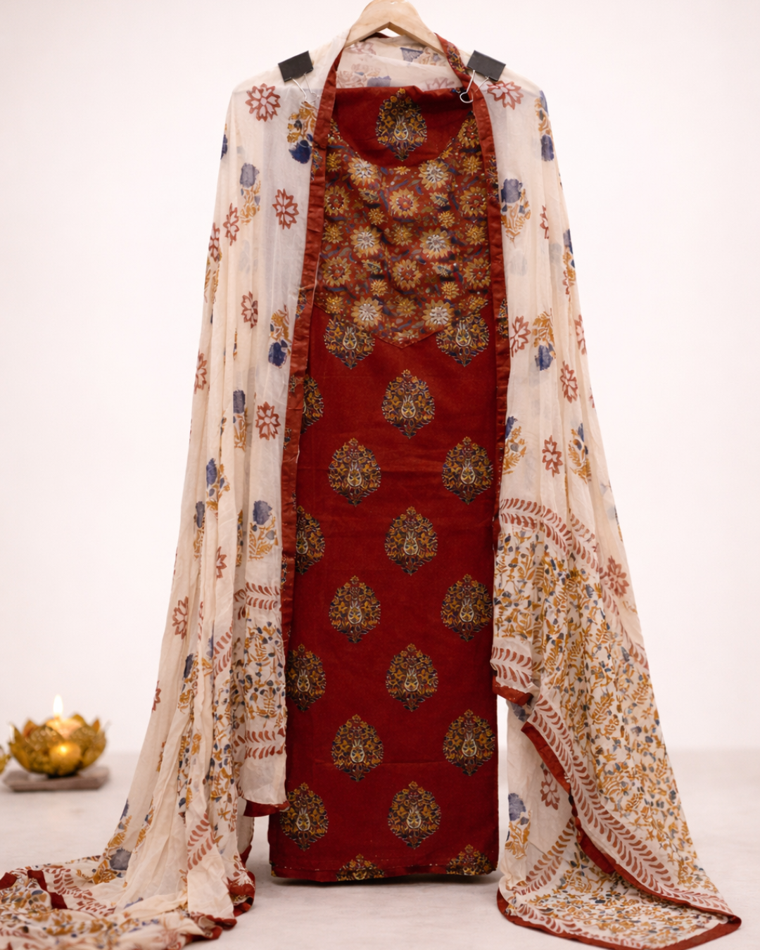 Zariya Cotton Unstitched Suit Set with Georgette Dupatta