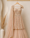 Champagne Noor Sequin & Katdana Embroidered Lehenga Set