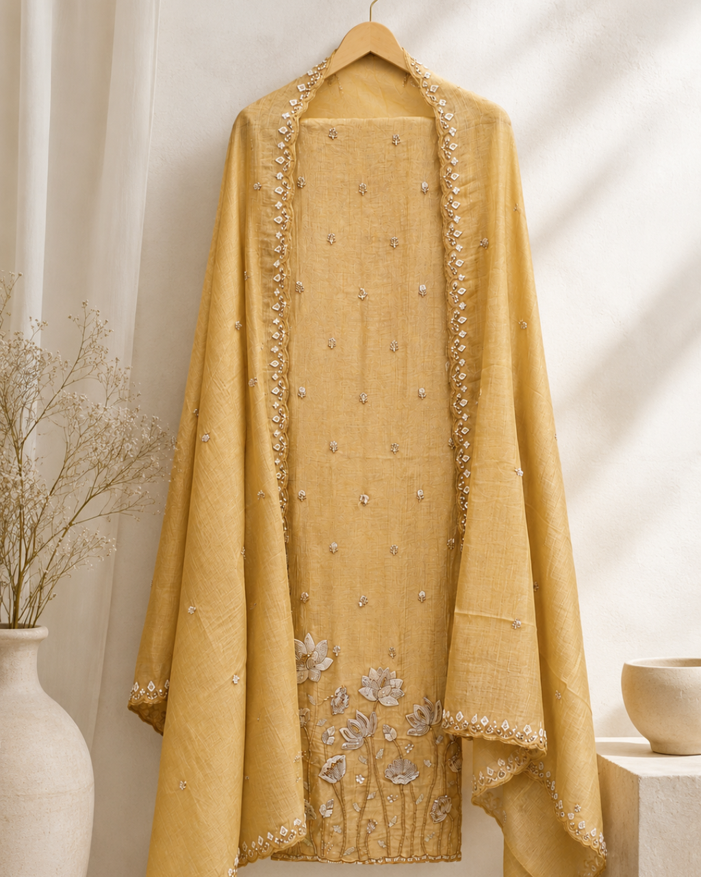 Shimmer Embroidered Unstitched Suit Set with Dupatta
