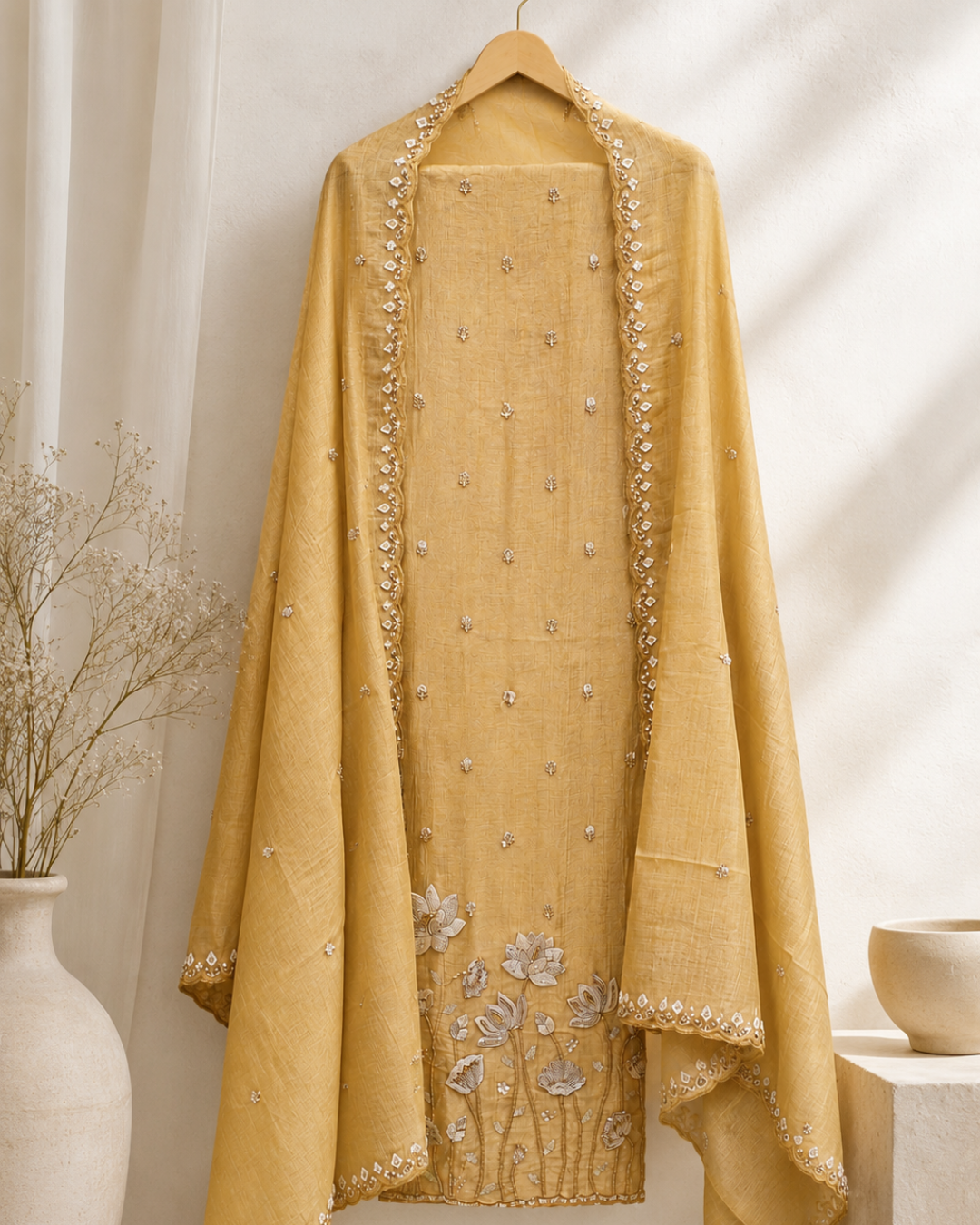 Shimmer Embroidered Unstitched Suit Set with Dupatta