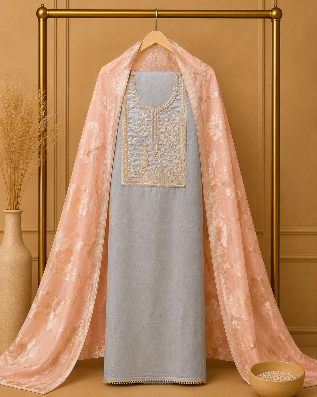 Regal Noor Shimmer Silk Unstitched Suit Set
