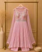Blush Bloom Pink Choker Naira Suit with Floral Thread & Mirror Work