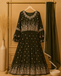 Olive Green Naira Suit with Zari & Sequence Embroidery