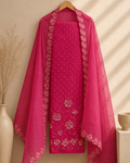 Gulnaar Bandhej Mul Chanderi Unstitched Suit Set