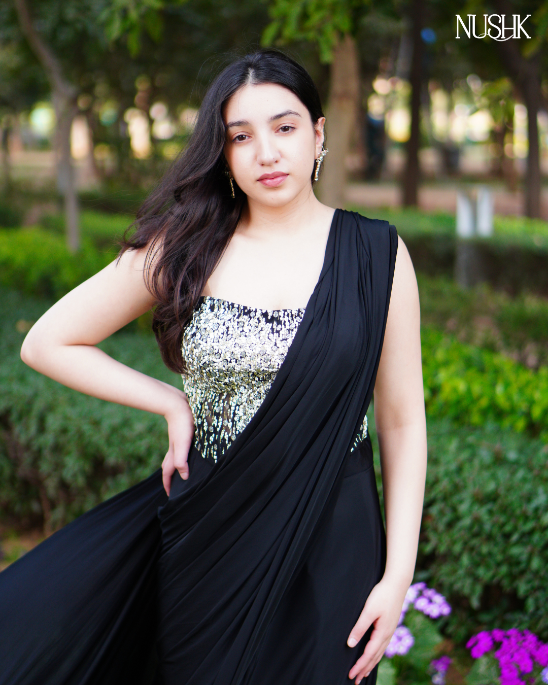 Midnight Sparkle Drape Saree