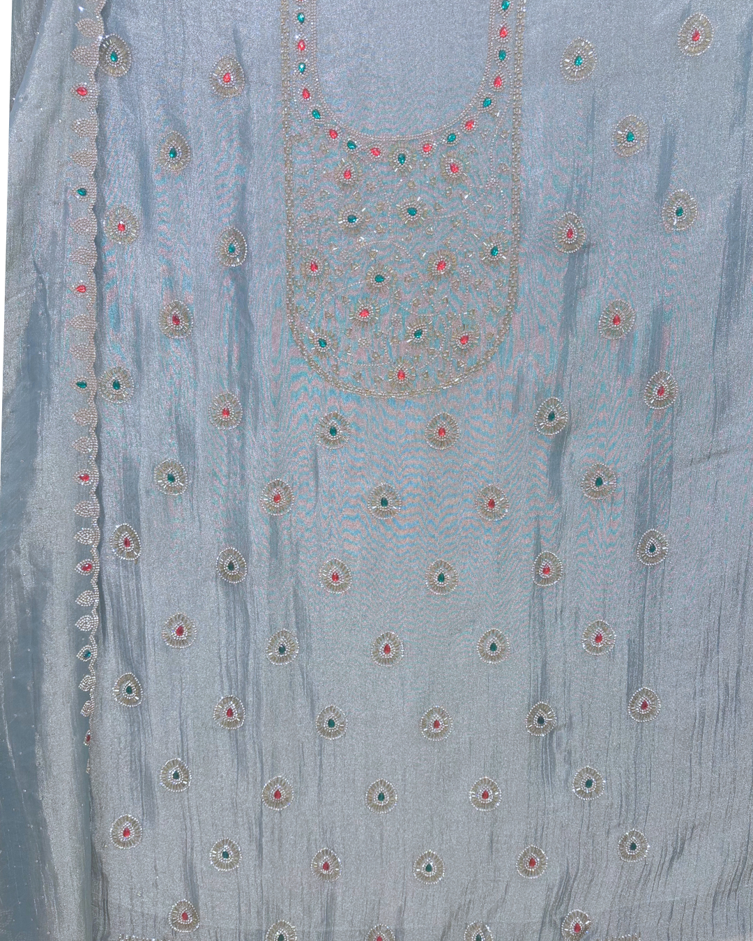 Stone Work Unstitched Suit on Simmer Fabric