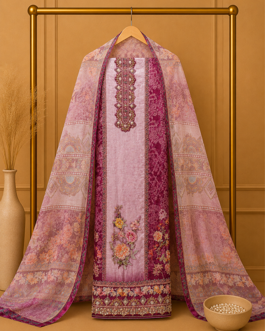 Firdaus Dupion Silk Unstitched Suit Set