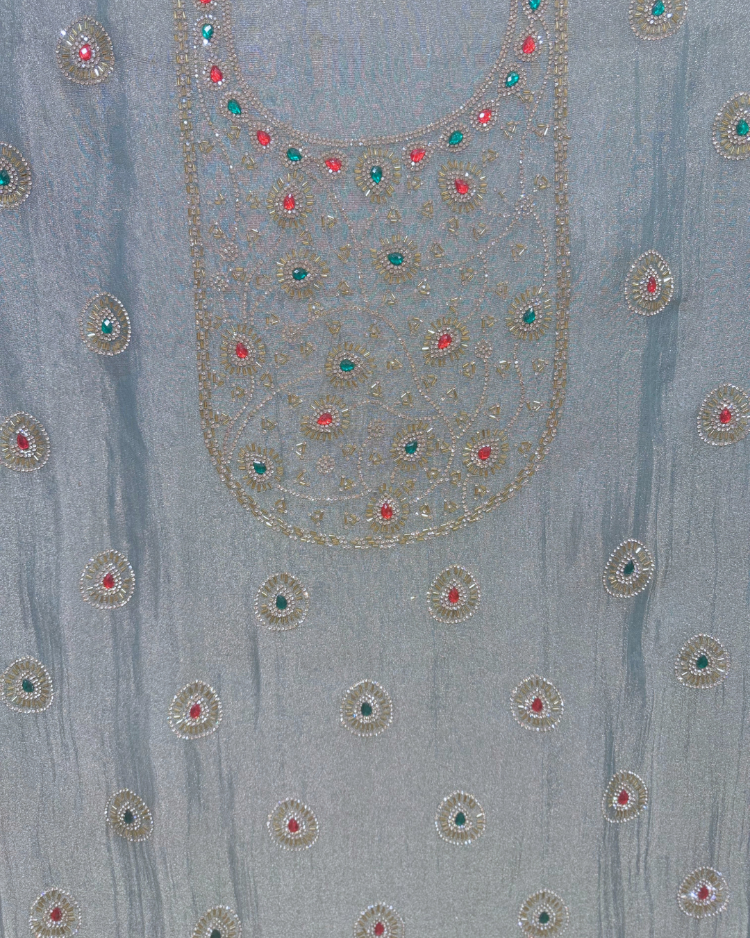Stone Work Unstitched Suit on Simmer Fabric