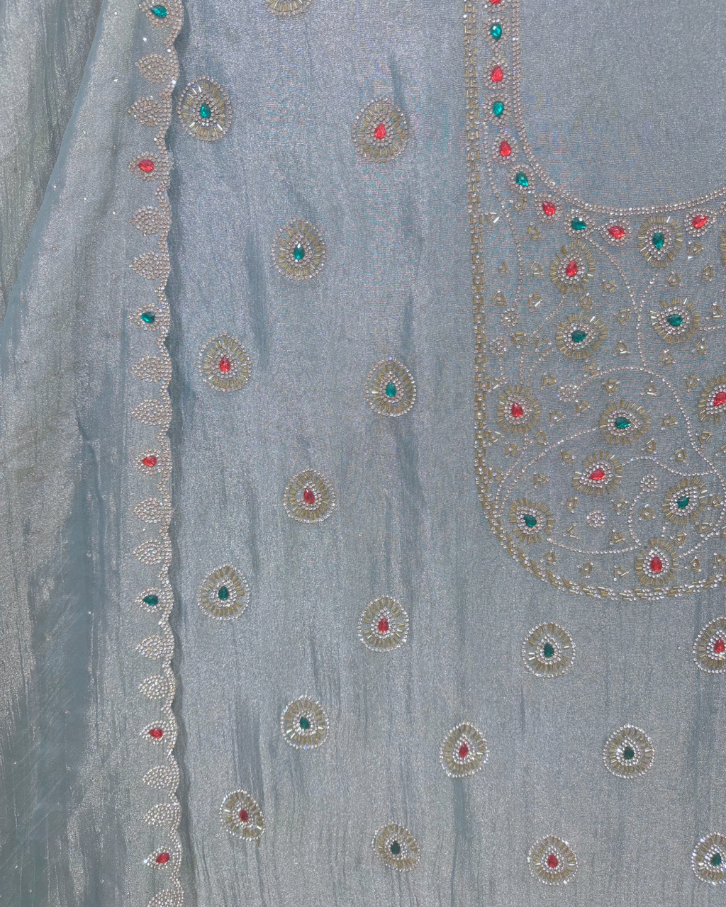Stone Work Unstitched Suit on Simmer Fabric