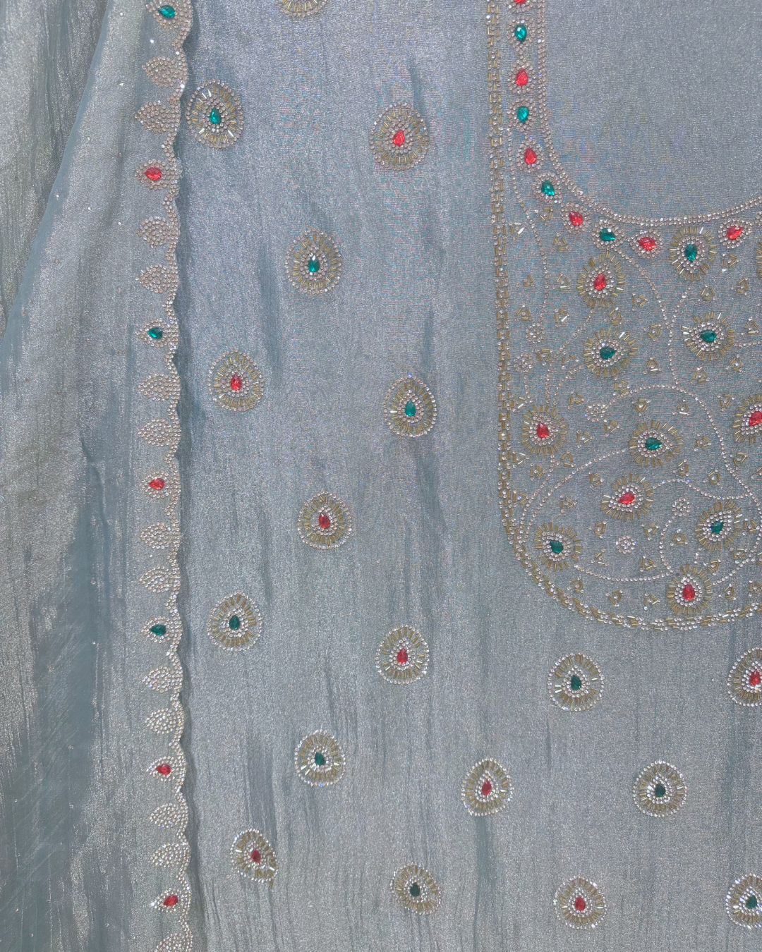 Stone Work Unstitched Suit on Simmer Fabric