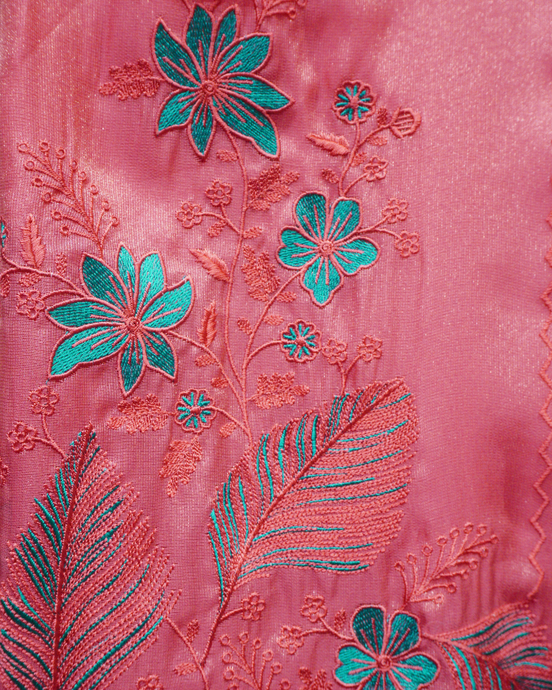 Gulnaar Thread Embroidered Shimmer Unstitched Suit Set