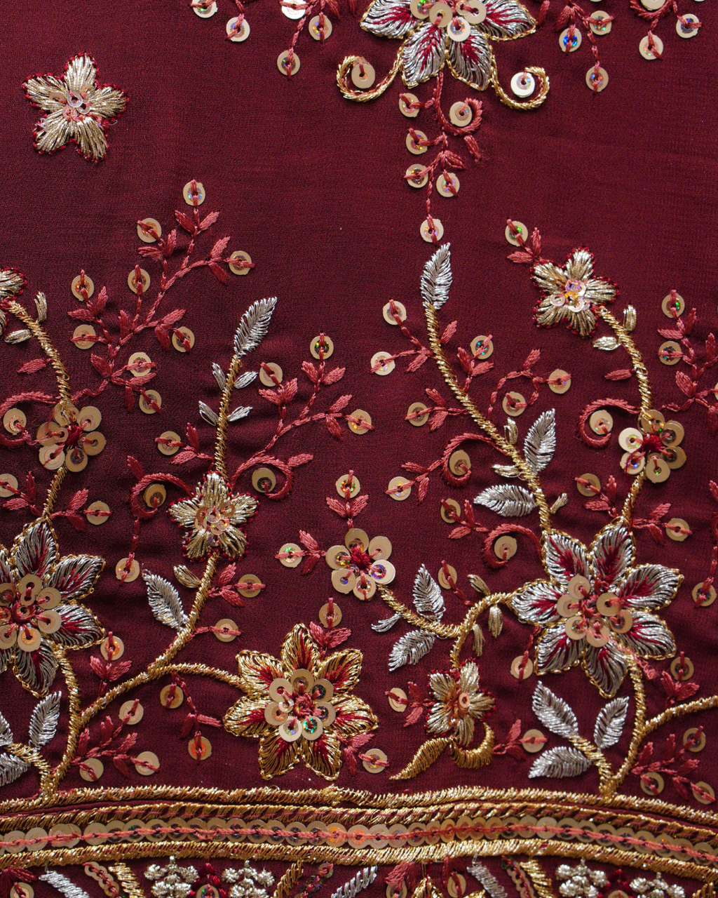 Maroon Naira Suit with Zari & Sequence Embroidery