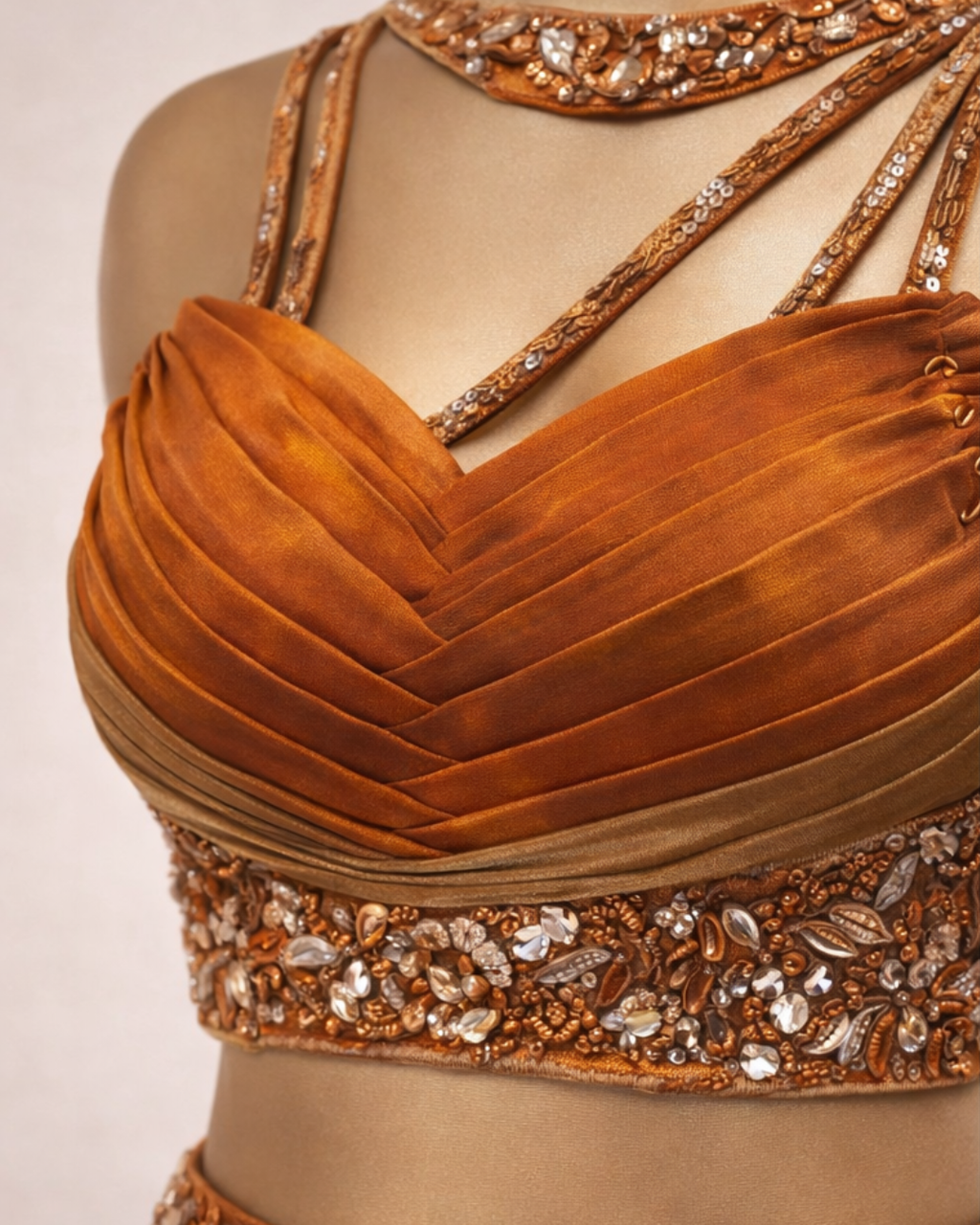 Burnt Orange Embroidery Lehenga Set