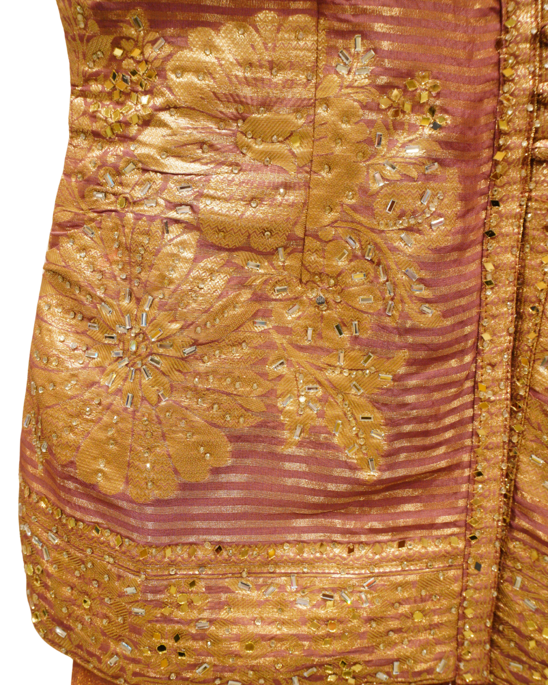 Regal Golden Embroidered Shimmer Backless Sharara Suit with Net Dupatta