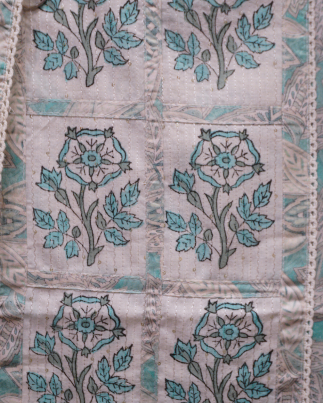 Aqua Floral Cotton Printed Suit Set with Dupatta