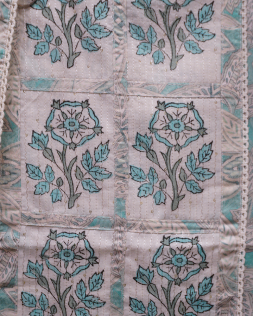 Aqua Floral Cotton Printed Suit Set with Dupatta