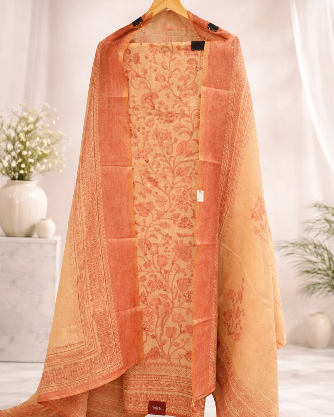 Floral Chanderi Unstitched Suit Set with Dupatta