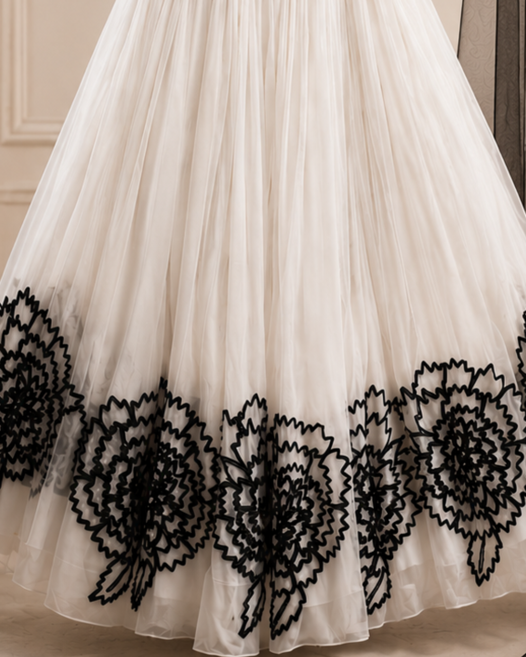 Midnight Ivory Bloom Embroidered Georgette Lehenga Set