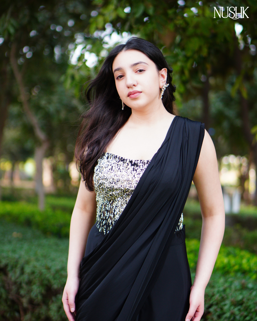 Midnight Sparkle Drape Saree