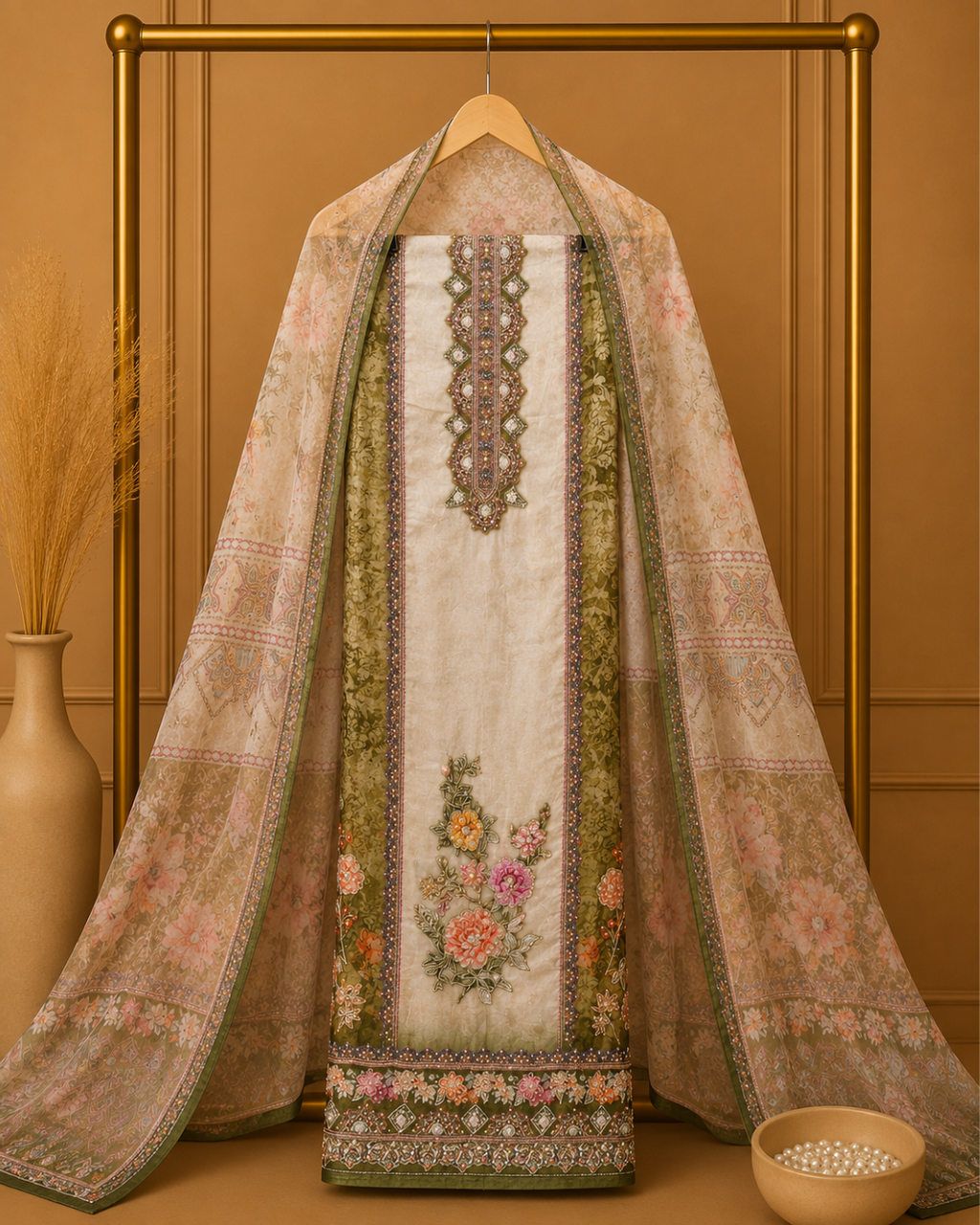 Firdaus Dupion Silk Unstitched Suit Set