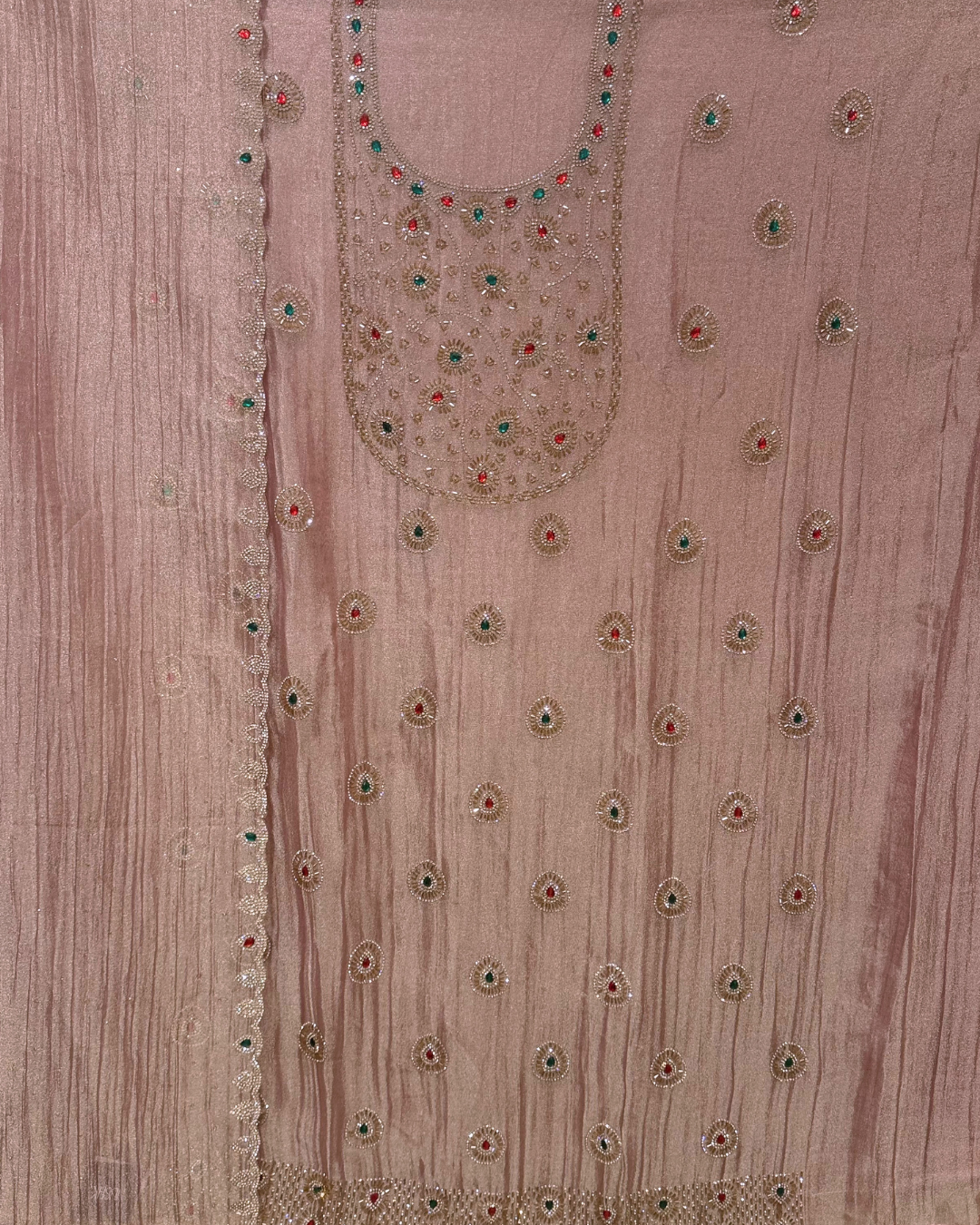 Stone Work Unstitched Suit on Simmer Fabric
