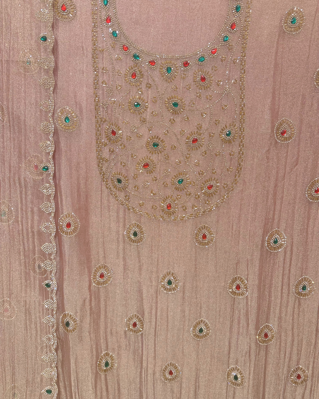 Stone Work Unstitched Suit on Simmer Fabric
