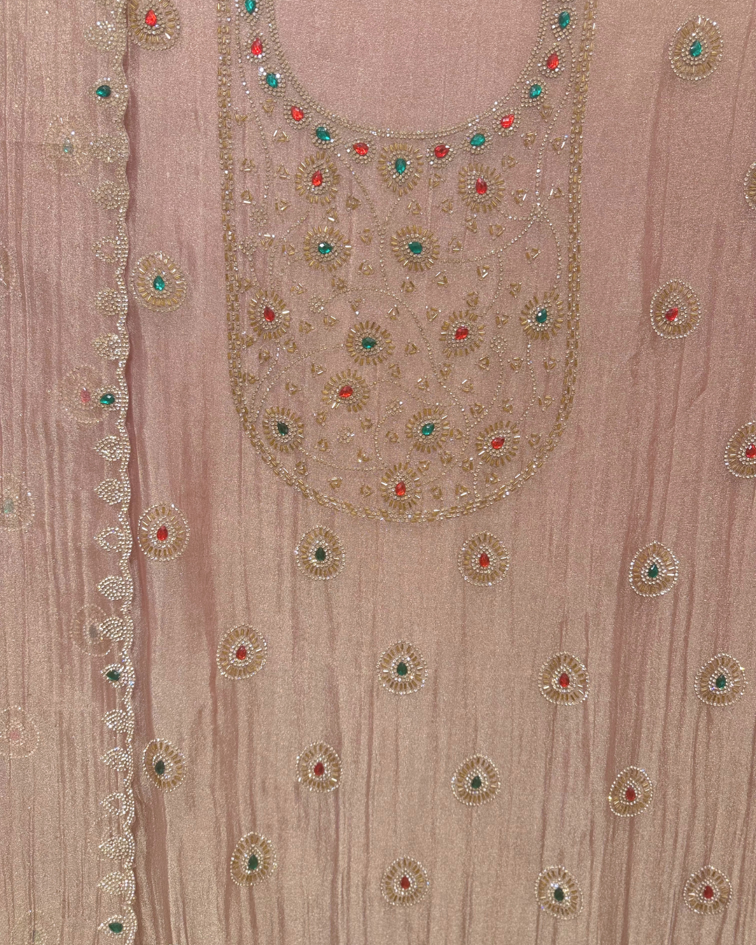 Stone Work Unstitched Suit on Simmer Fabric
