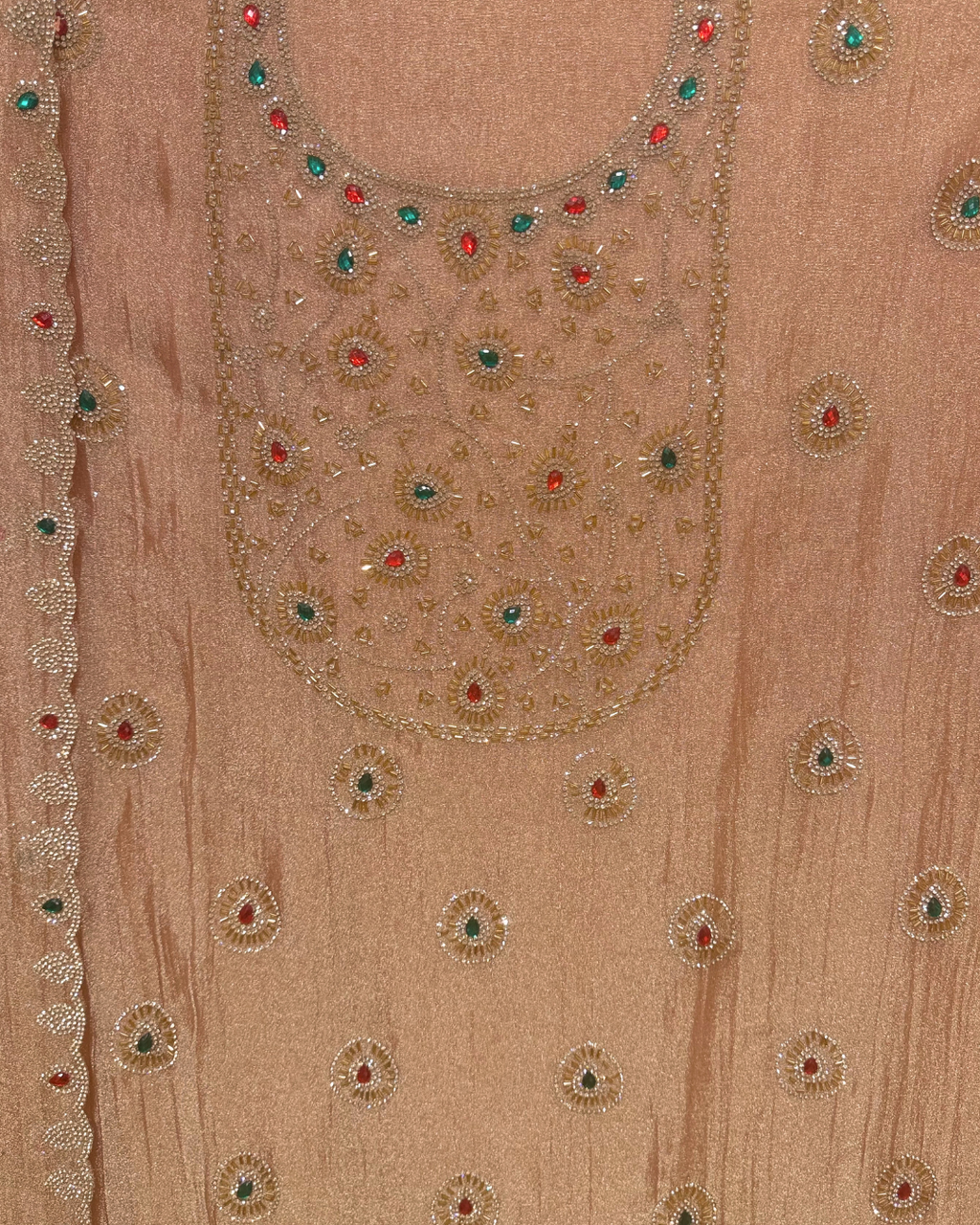 Stone Work Unstitched Suit on Simmer Fabric