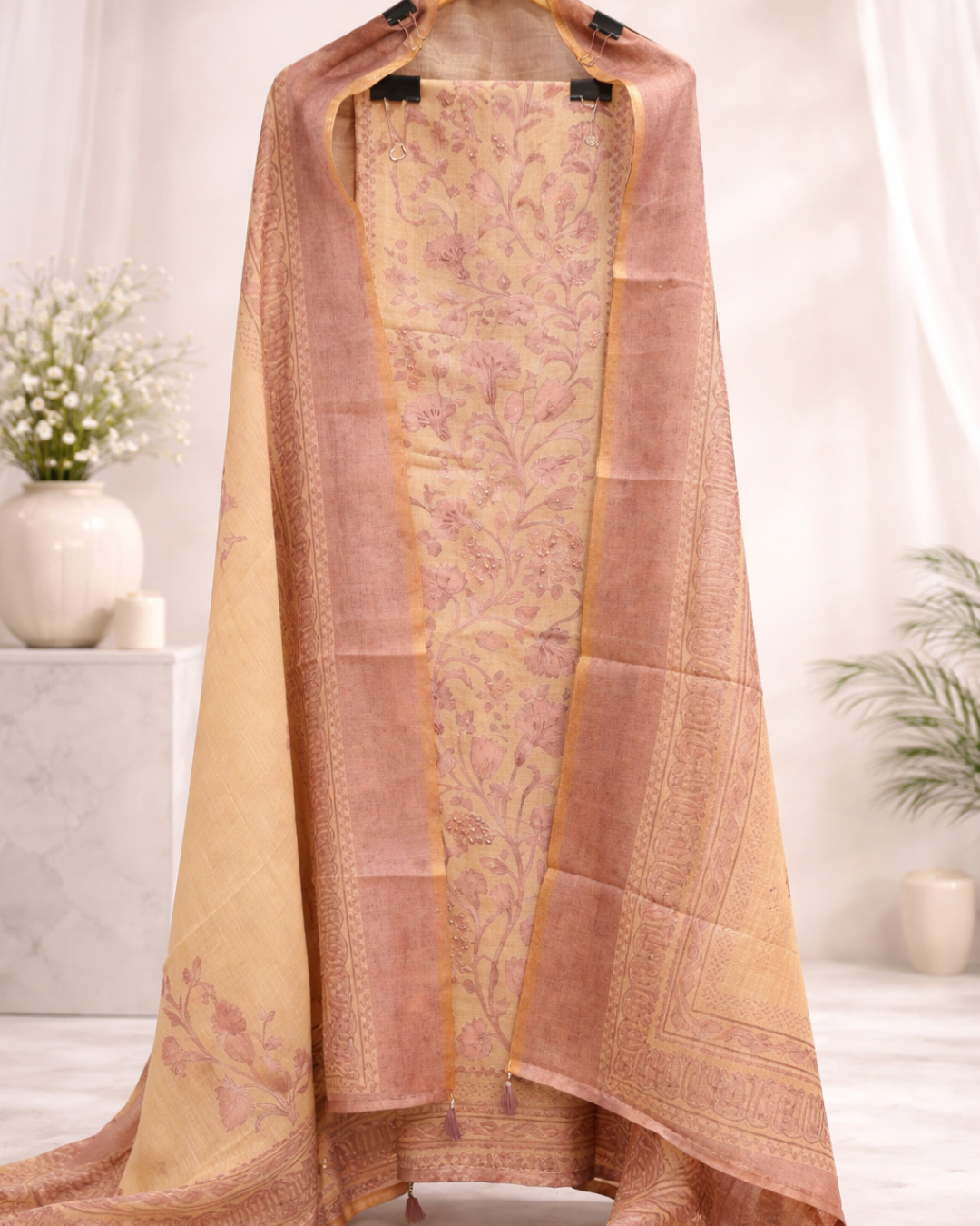 Floral Chanderi Unstitched Suit Set with Dupatta