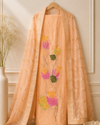 Hand Painted Pearl Work Kota Silk Unstitched Suit Set