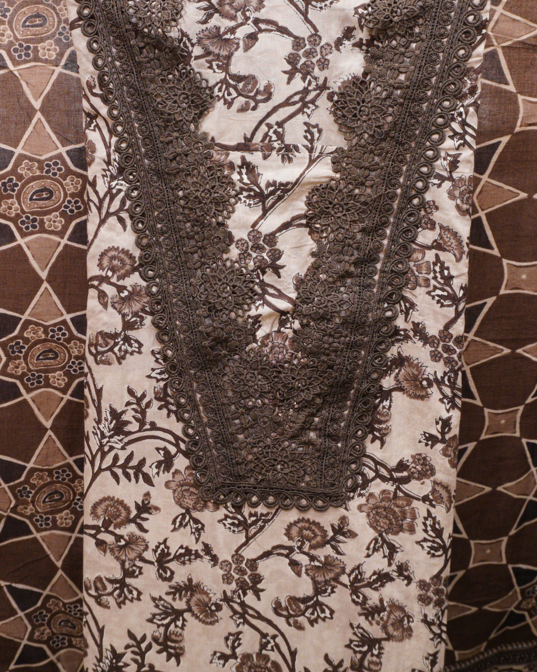 Mocha Floral Unstitched Suit Set