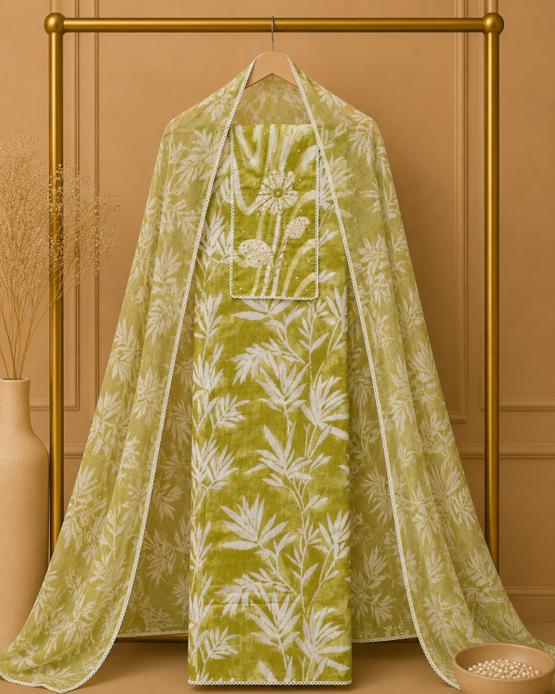 Whispering Leaves Unstitched Cotton Suit Set