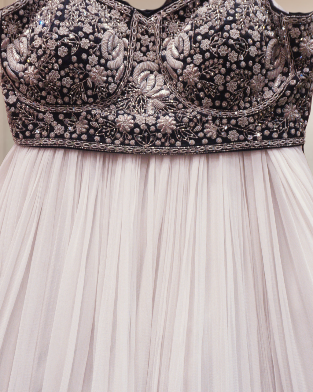 Midnight Ivory Bloom Embroidered Georgette Lehenga Set