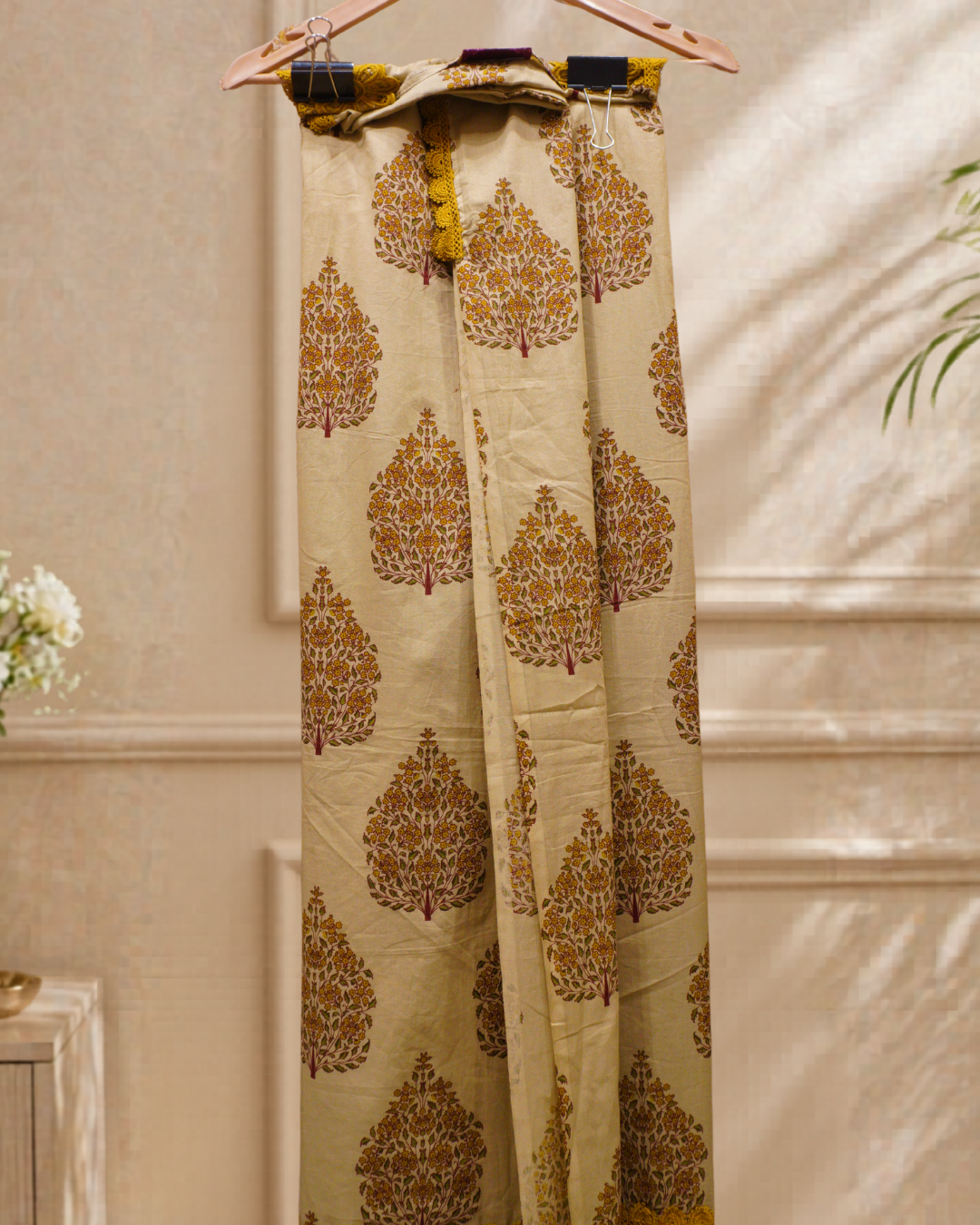 Mustard Lace Cotton Unstitched Suit Set with Dupatta