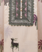 Ivory Printed Cotton Unstitched Suit with Sage Green Lace Detailing & Dupatta