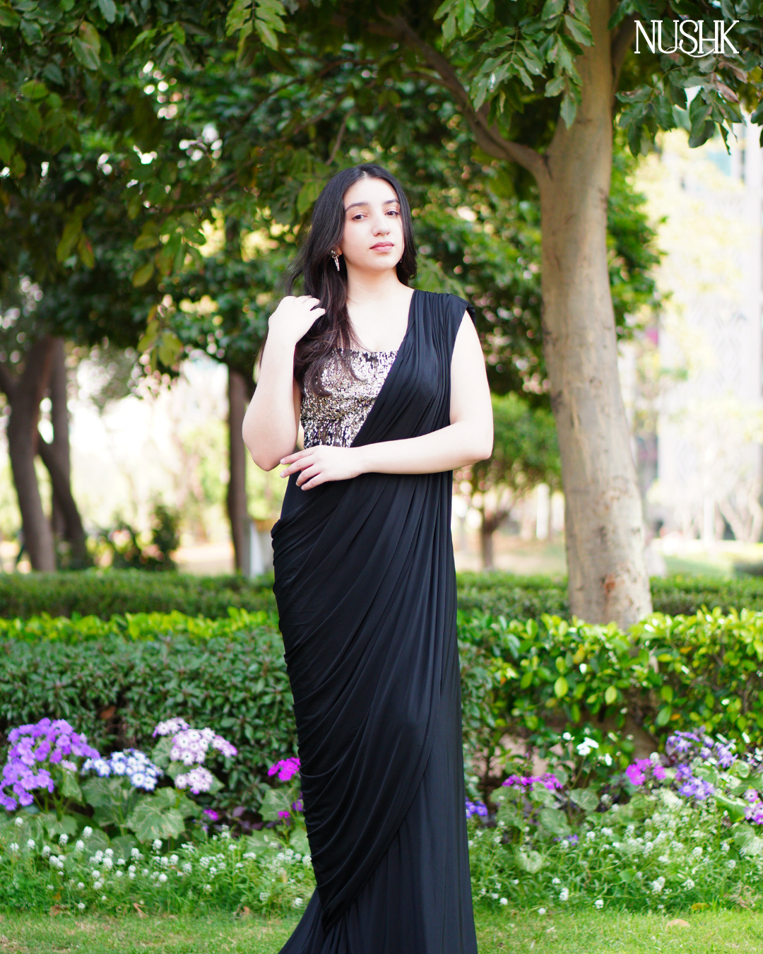 Midnight Sparkle Drape Saree