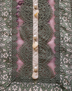 Ivory Printed Cotton Unstitched Suit with Sage Green Lace Detailing & Dupatta