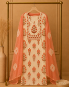 Floral Print Cotton Suit Fabric with Dupatta