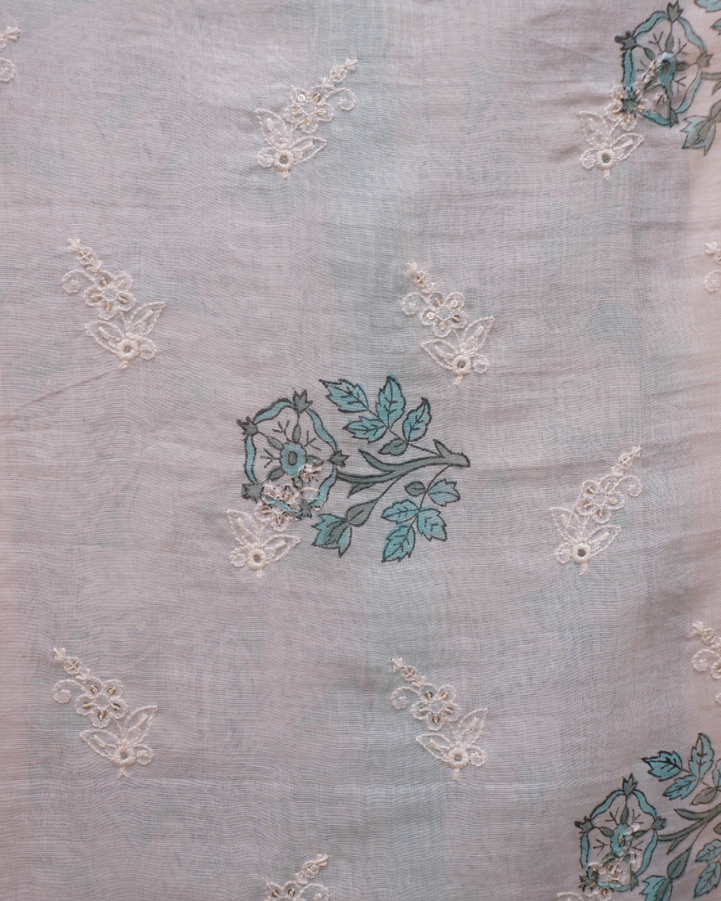 Aqua Floral Cotton Printed Suit Set with Dupatta